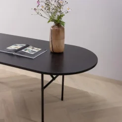 WOOOD Arthur Eettafel Ovaal Met H-Poot - Eikenhout - Zwart - 75x220x90