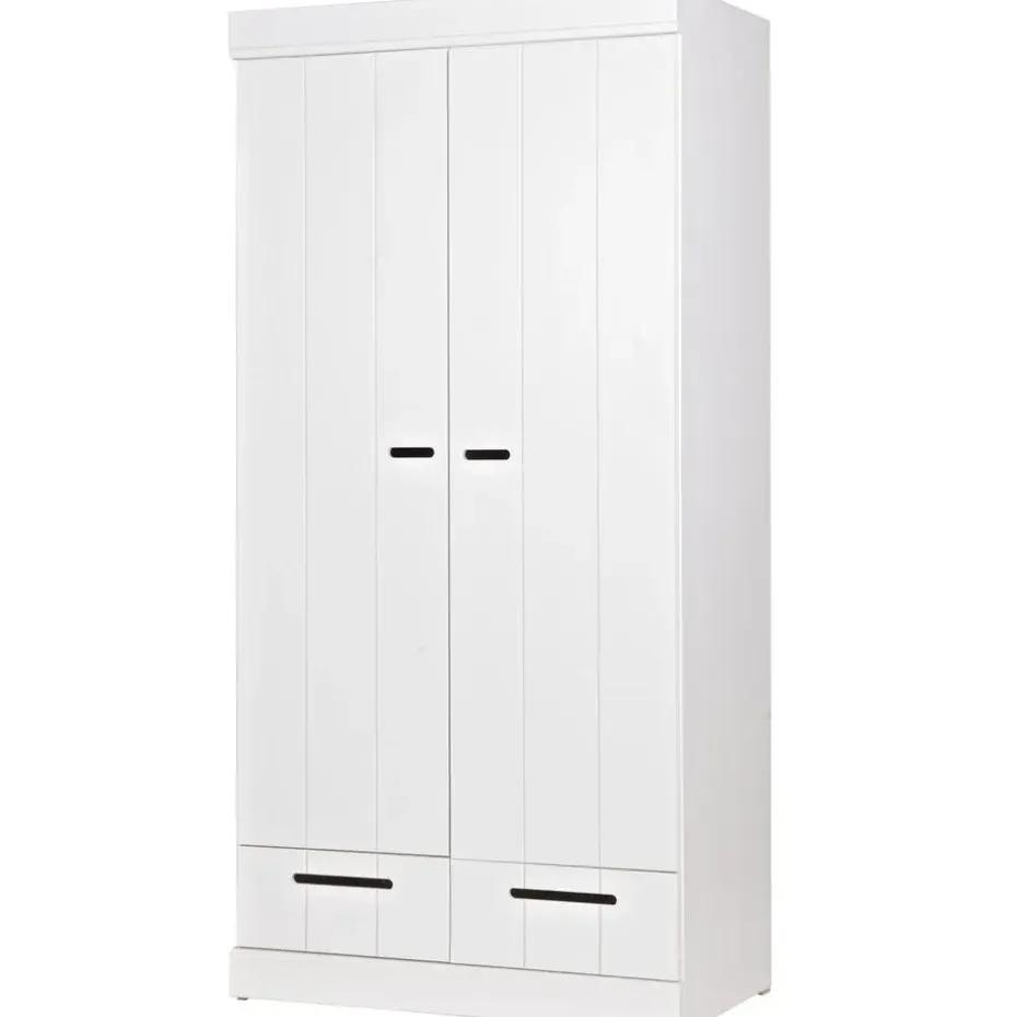 WOOOD Connect Kledingkast 2-Deurs met Lade - Grenen - Wit - 195x94x53