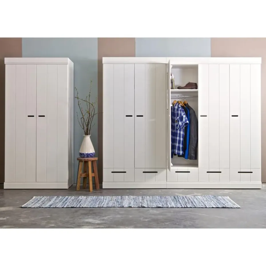 WOOOD Connect Kledingkast 2-Deurs met Lade - Grenen - Wit - 195x94x53