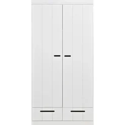 WOOOD Connect Kledingkast 2-Deurs met Lade - Grenen - Wit - 195x94x53
