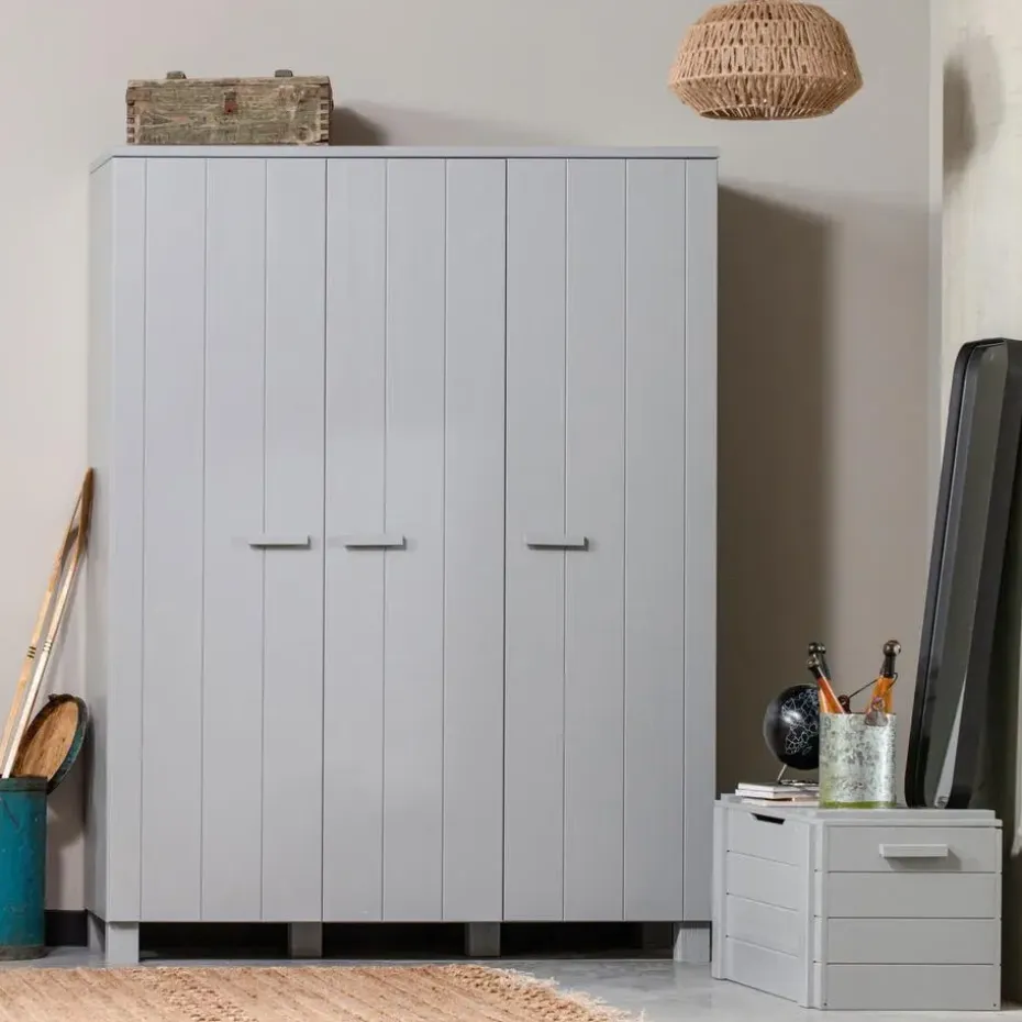 WOOOD Dennis 3 deurs Kast - Grenen - Betongrijs - 202x158x55