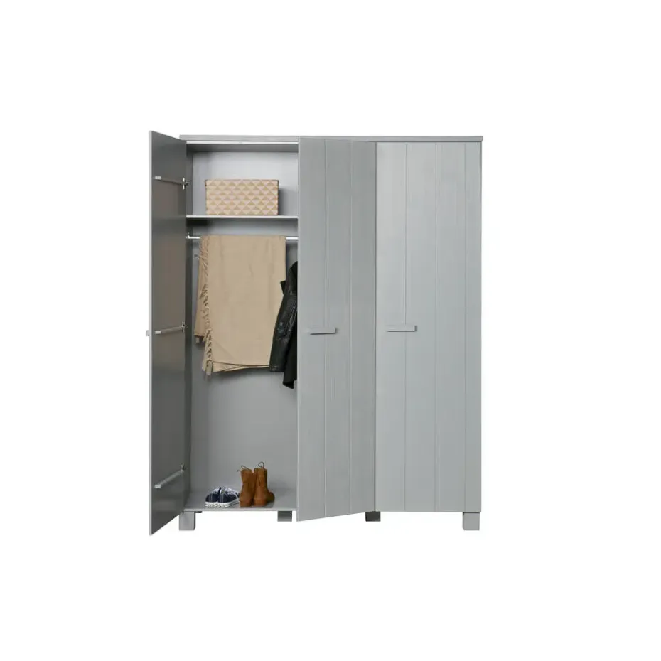 WOOOD Dennis 3 deurs Kast - Grenen - Betongrijs - 202x158x55