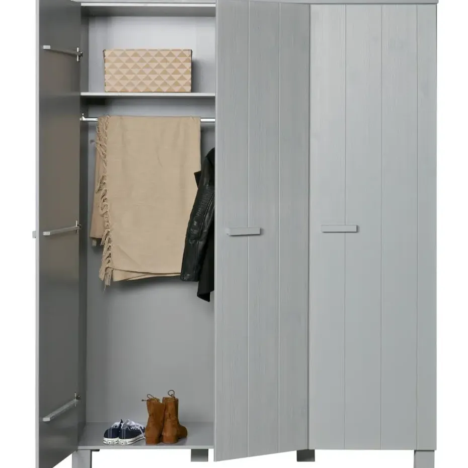 WOOOD Dennis 3 deurs Kast - Grenen - Betongrijs - 202x158x55