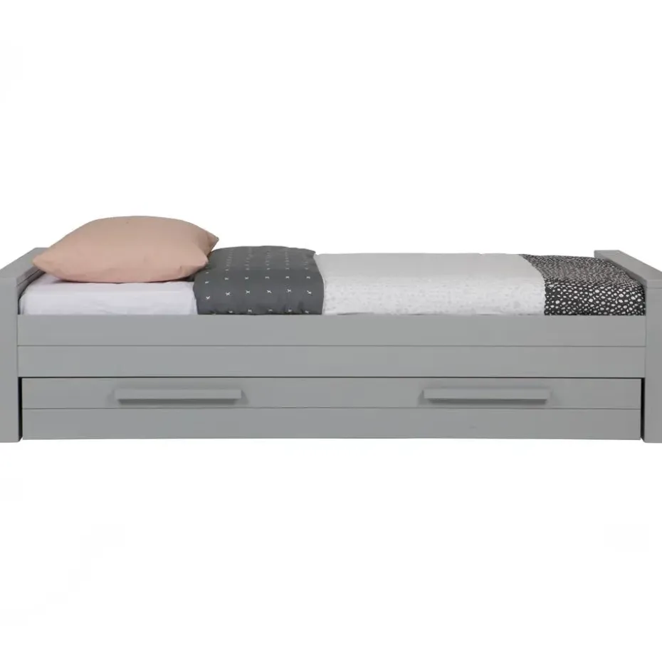 WOOOD Dennis Bed Excl Lade - Grenen - Betongrijs - 53x219x95