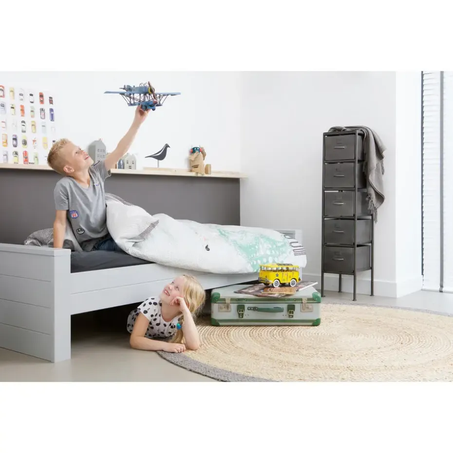 WOOOD Dennis Bed Excl Lade - Grenen - Betongrijs - 53x219x95