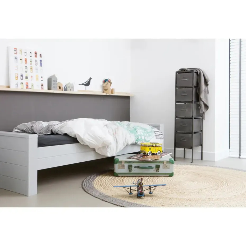 WOOOD Dennis Bed Excl Lade - Grenen - Betongrijs - 53x219x95