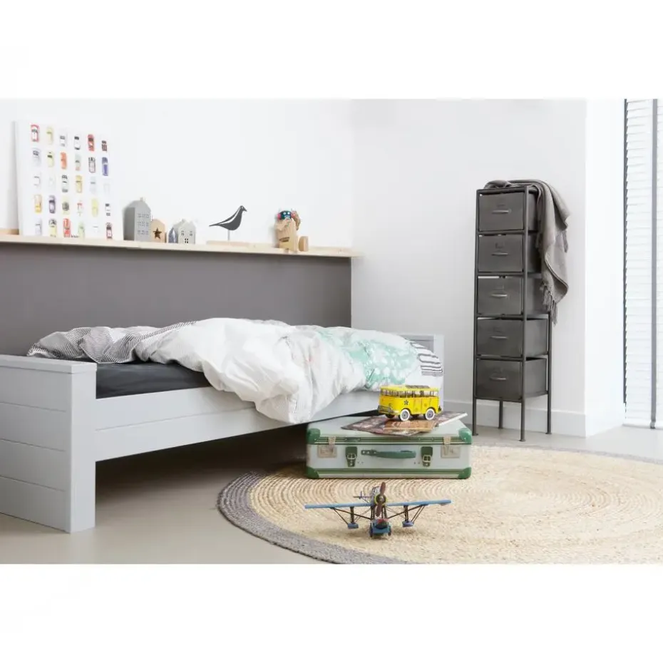 WOOOD Dennis Bed Incl. Lade/Lattenrol - Betongrijs - 53x219x95