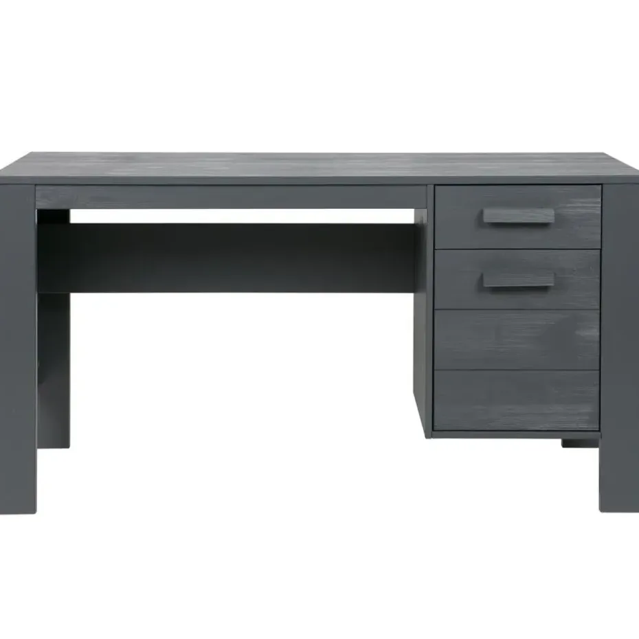 WOOOD Dennis Bureau - Grenen Geborsteld - Staal Grijs - 74x141x59