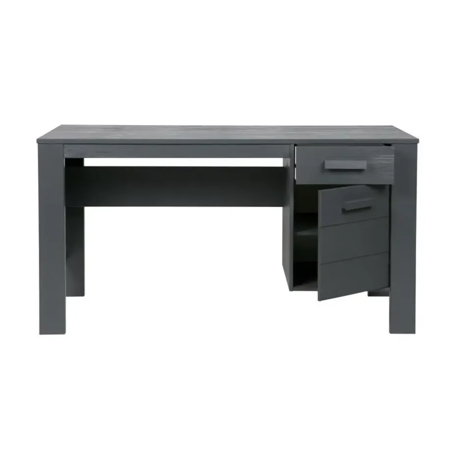 WOOOD Dennis Bureau - Grenen Geborsteld - Staal Grijs - 74x141x59