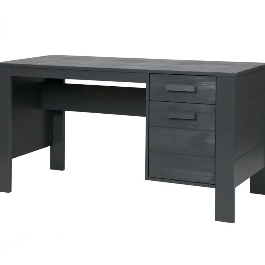 WOOOD Dennis Bureau - Grenen Geborsteld - Staal Grijs - 74x141x59