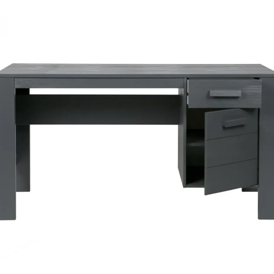 WOOOD Dennis Bureau - Grenen Geborsteld - Staal Grijs - 74x141x59