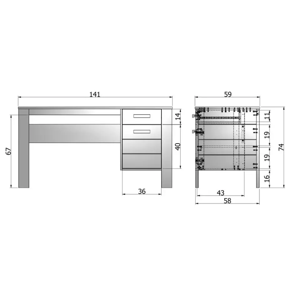 WOOOD Dennis Bureau - Grenen Geborsteld - Staal Grijs - 74x141x59