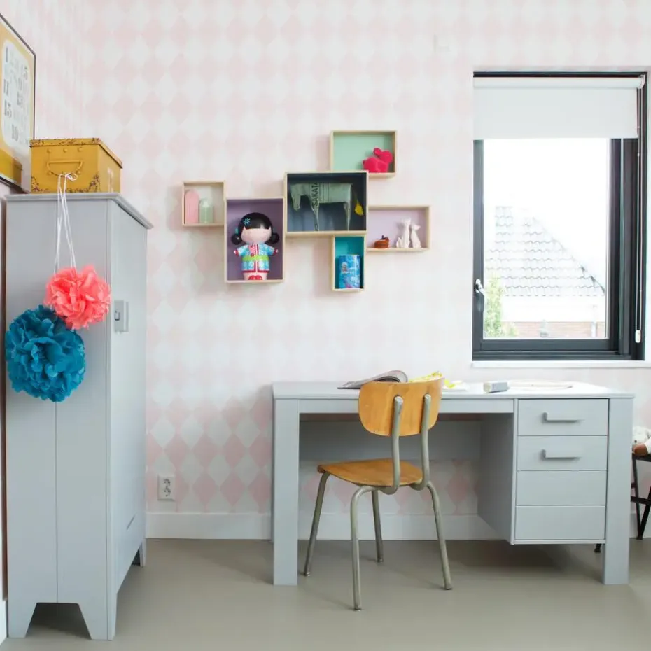 WOOOD Dennis Bureau - Grenen Geborsteld - Betongrijs - 74x141x59