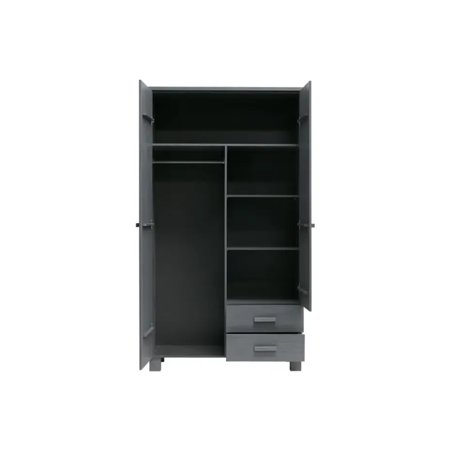 WOOOD Dennis Kast Met Laden - Grenen - Staal Grijs - 202x111x55