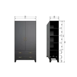 WOOOD Dian Garderobekast - Grenen - Zwart - 180x94x40