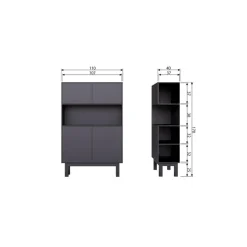 WOOOD Finca Buffetkast - Grenen - Zwart - 170x110x40