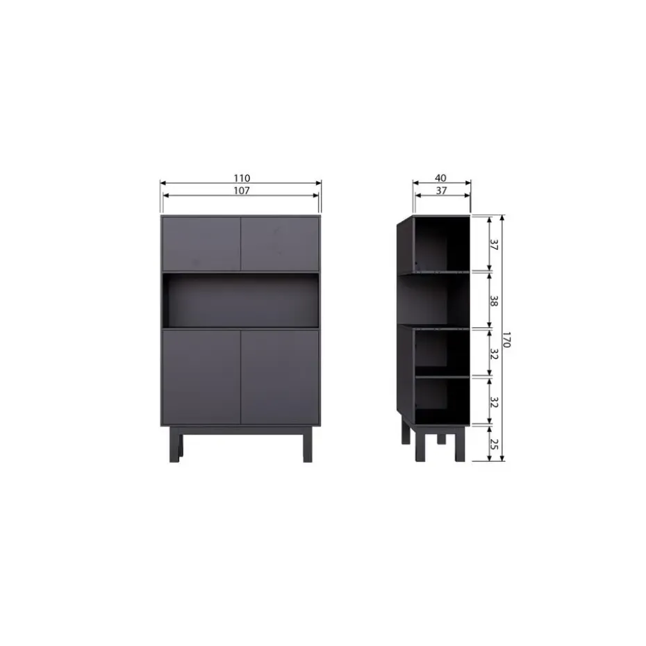 WOOOD Finca Buffetkast - Grenen - Zwart - 170x110x40