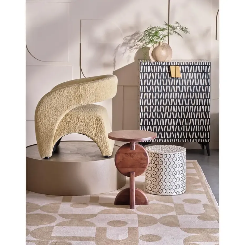 WOOOD Neva Sidetable - Bone Inlay - Zwart/Wit - 40x37x37
