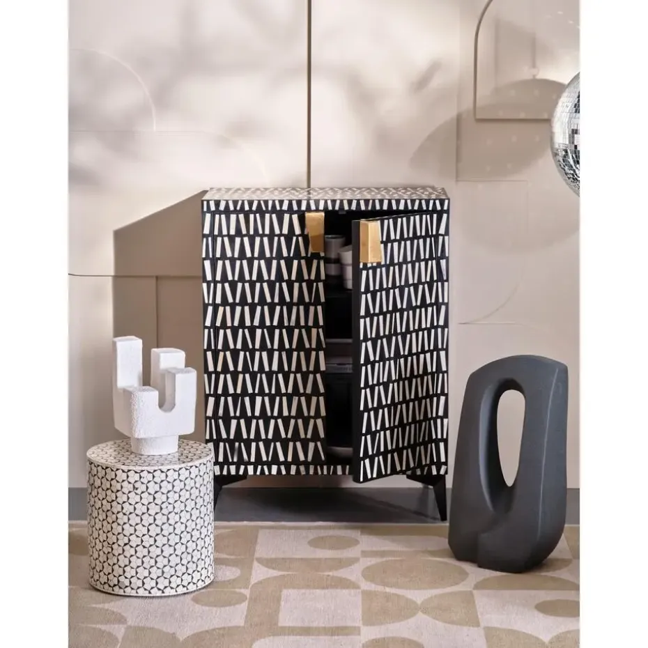 WOOOD Neva Sidetable - Bone Inlay - Zwart/Wit - 40x37x37