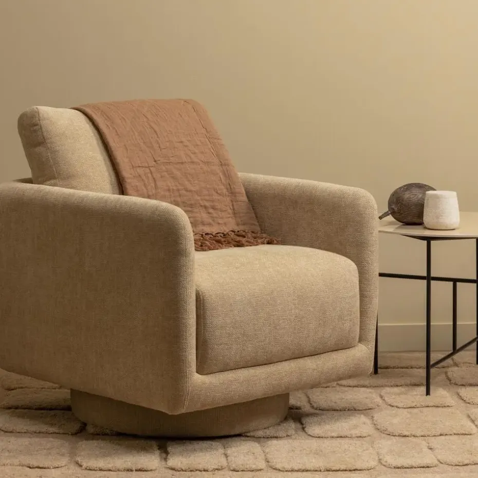 WOOOD Oscar Draaifauteuil - Chenille - Naturel - 64x78x79