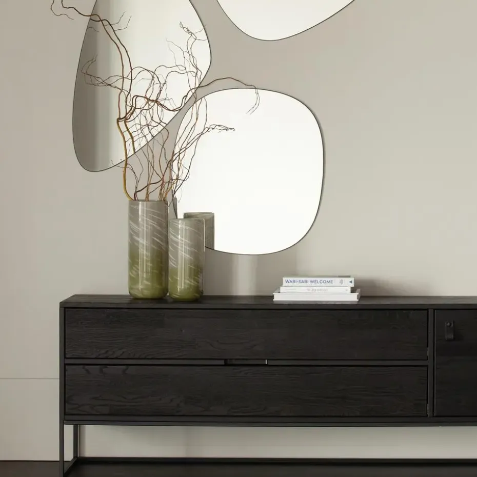 WOOOD Philou Spiegel - Glas/Metaal - Zwart - 60x59x0,5