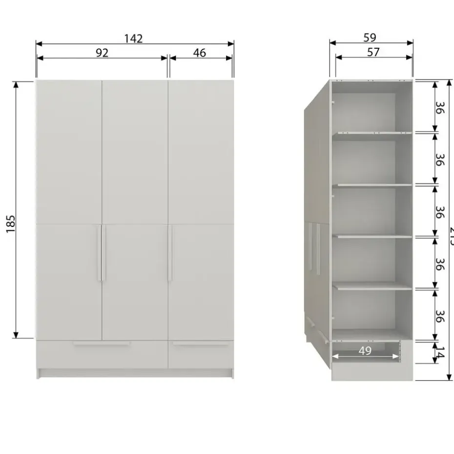 WOOOD Pure 3-deurs Hang/Legkast Splitdeur - Grenen - Dust - 215x142x60