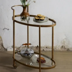 WOOOD Push Trolley - Metaal - Antique Brass - 86x67x35