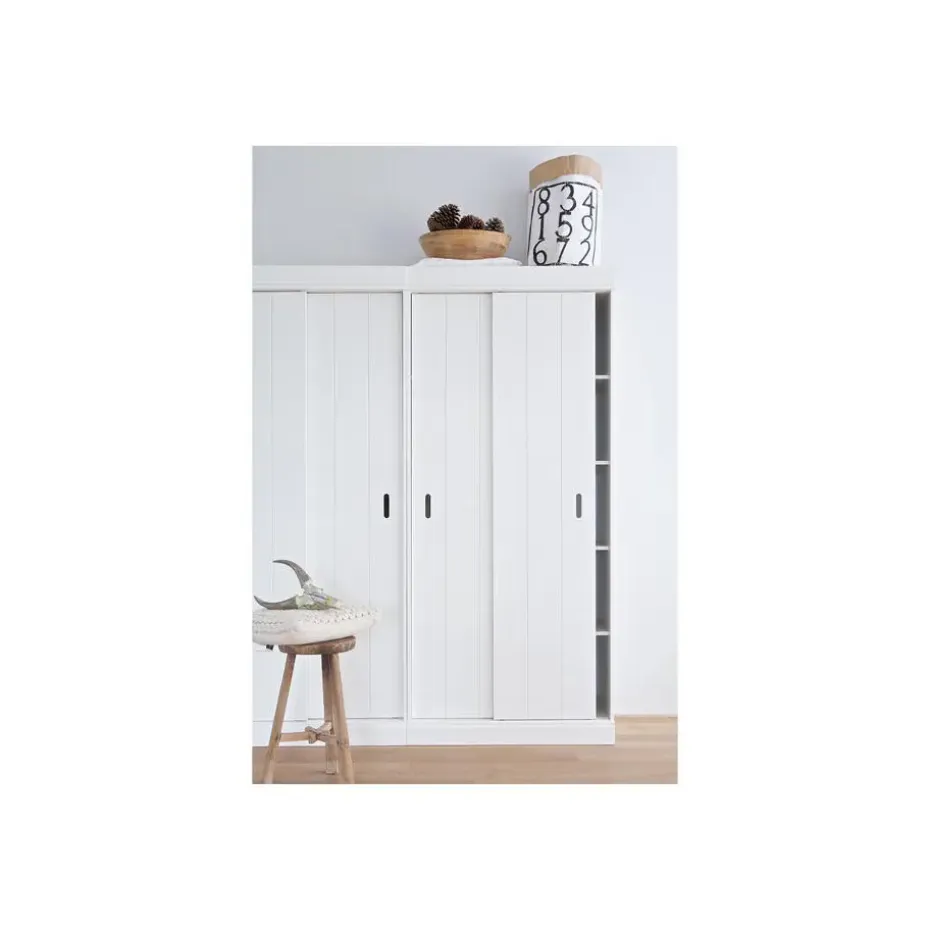 WOOOD Row Plankenkast Met Schuifdeuren - Grenen - Wit - 195x85x44