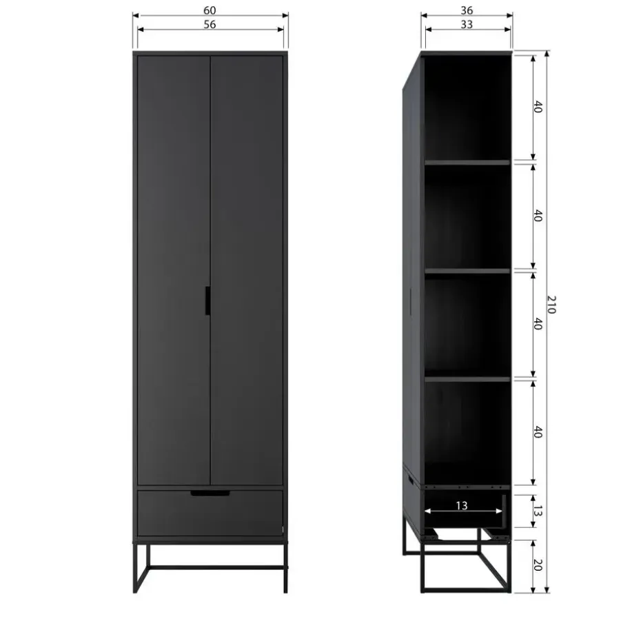 WOOOD Silas Hoge Kast - Grenen - Dust - 210x60x36