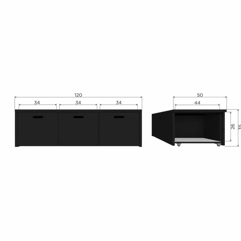 WOOOD Silke Kistbank Met Lades - Grenen - Diepzwart - 36x120x50