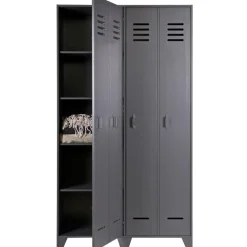 WOOOD Stijn Kledingkast 2-Deurs - Grenen - Staal Grijs - 103x187x40