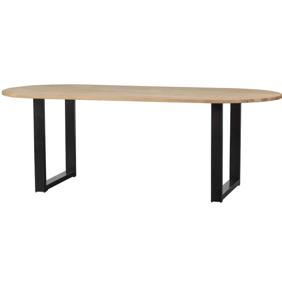 WOOOD Tablo Tafel Ovaal met U-Poot - Eiken/Metaal - 75x220x90