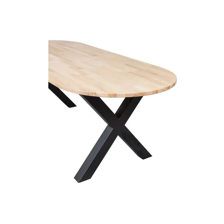 WOOOD Tablo Tafel Ovaal met Alkmaar Poot - Eiken/Metaal - 75x220x90