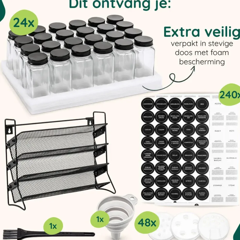XIVADA Staand kruidenrek met 24 kruidenpotjes - 240 kruidenlabels