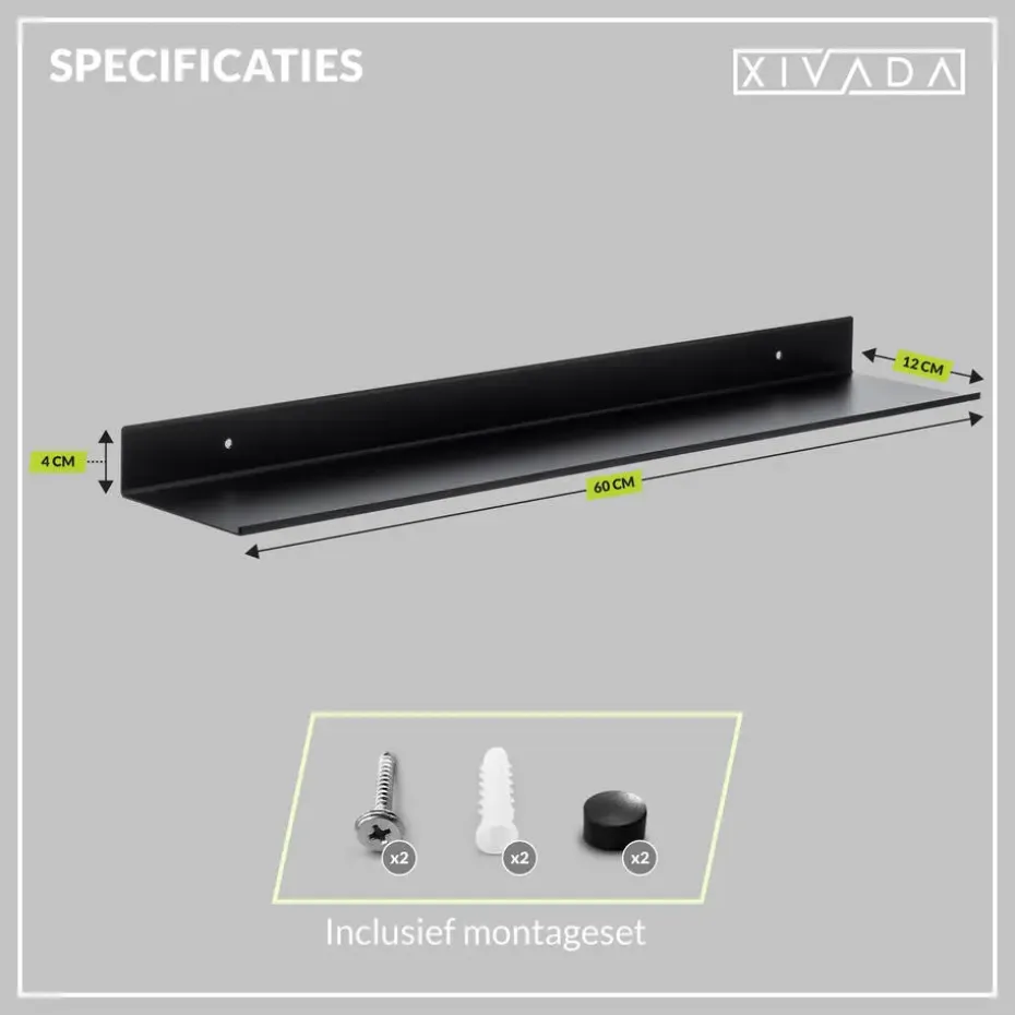 XIVADA Wandrek Rosa - Industrieel - Aluminium - Boren - Zwart - 60 cm