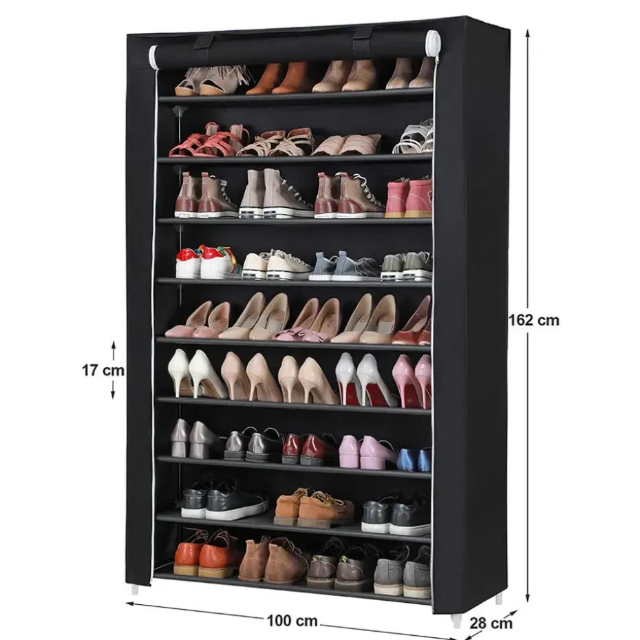 XXL Extra Groot Schoenenrek met 10 Niveaus - tot 54 Paar Schoenen - Zwart