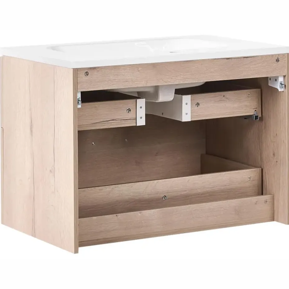 YELCHO - Wandgemonteerd meubel met wasbak - Lichtbruin - MDF