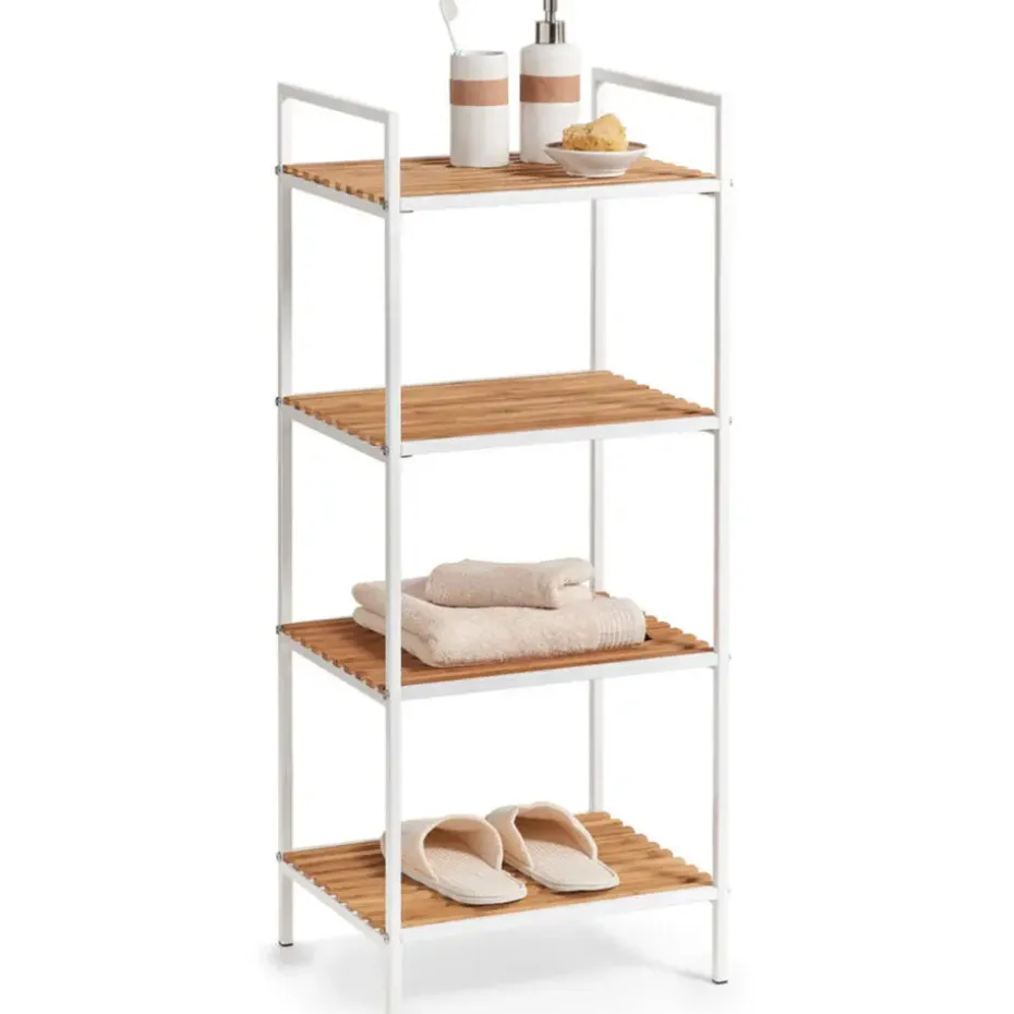 Zeller Badkamerkastje - 4 planken - wit - hout - 39 x 95 cm