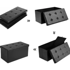 Zitpoef, zitbank met opbergruimte, opvouwbaar, zwart