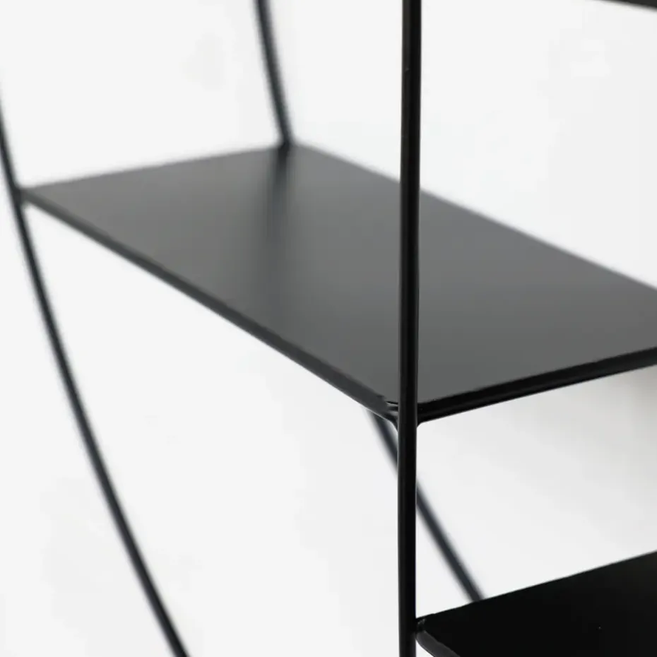 Zwart metalen wandrek met 4 plankjes - Rond - 50x10 cm