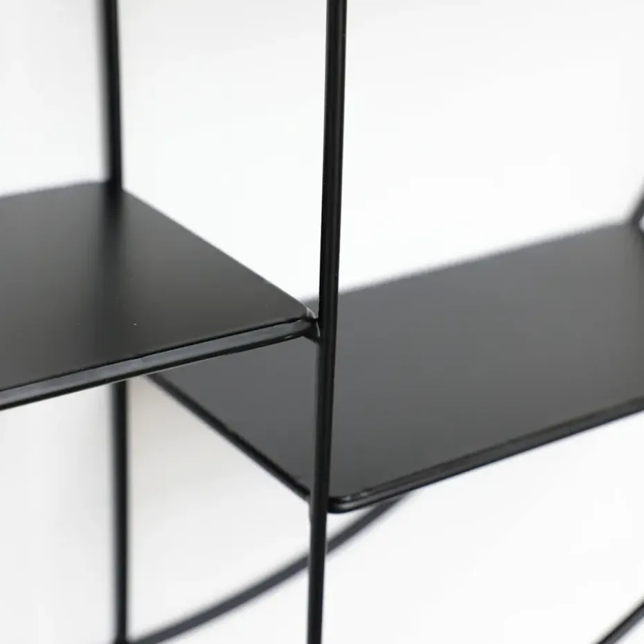 Zwart metalen wandrek met 4 plankjes - Rond - 50x10 cm