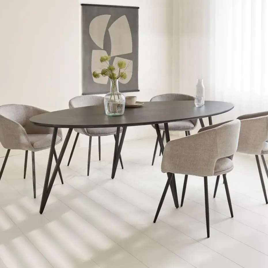Zwart ovale eettafel Cesar 170x90 cm - Mangohout - Zwart