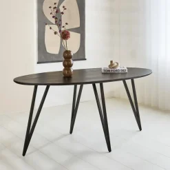 Zwart ovale eettafel Cesar 170x90 cm - Mangohout - Zwart