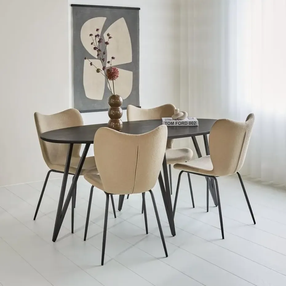 Zwart ovale eettafel Cesar 170x90 cm - Mangohout - Zwart