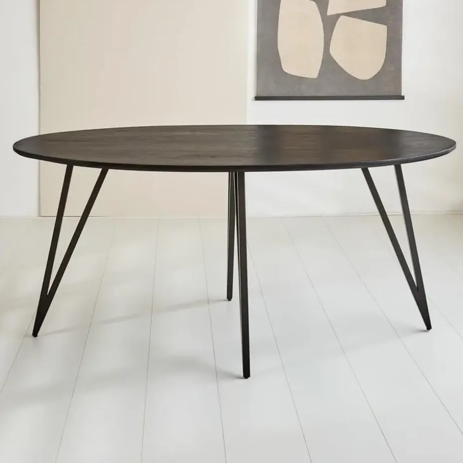 Zwart ovale eettafel Cesar 170x90 cm - Mangohout - Zwart