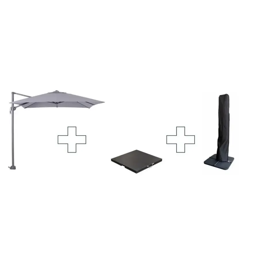 Zweefparasol Hawaii S - met voet en hoes - Lichtgrijs - 250 x 250 cm